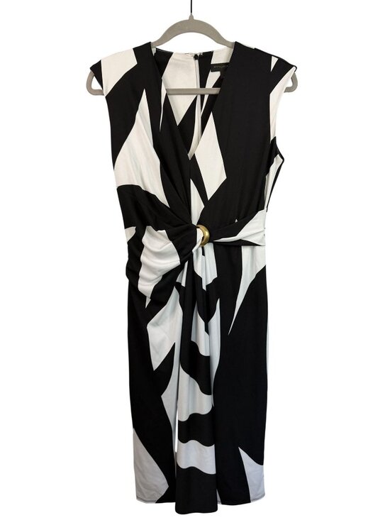 Donna Karan Dresses & Skirts - Donna Karan Black & White Abstract Print Dress With Gold Ring Detail Size 2